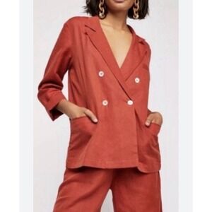 Free People Winnie Linen Blazer Large Suit Jacket Terracotta Double READ #X13-6